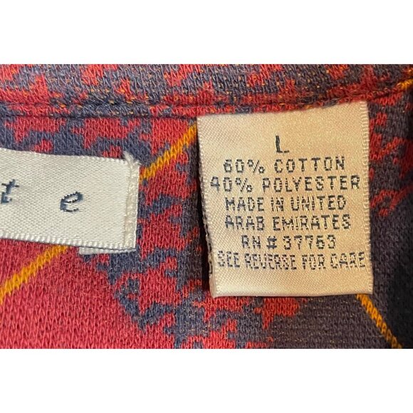 Tribute Mens SIze Large Long Sleeve Collared Polo Shirt Argyle Design Blue Red - Picture 7 of 8